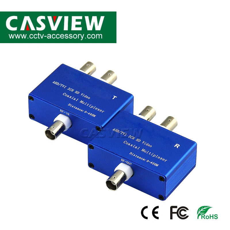 2 Channel 4-in-1 Ahd/Tvi/Cvi/Analog Video Multiplexer CCTV Transmitter and Receiver 1pair 2CH Coaxial up to 400m for Cameras Over One Coaxial Cable Multiplexer